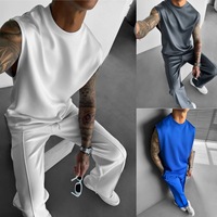 Setelan Olahraga Pria Musim Panas, Celana Kasual, Rompi, Kaos Tanpa Lengan Longgar, Setelan Fitness