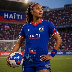 Nouveau Maillot de Foot Personnalisé 2026 pour Femme, en Polyester, à Manches Courtes, Style Haïtien, pour le Football Féminin - Product Image 1