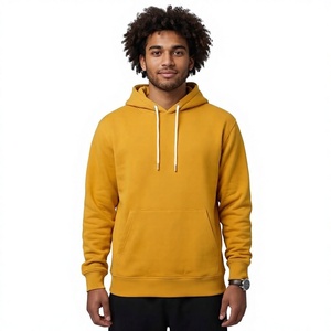 Sweat-shirt à capuche jaune moutarde pour homme, coupe classique, en molleton de coton, décontracté, avec poche avant, fabriqué sur mesure - Product Image 3