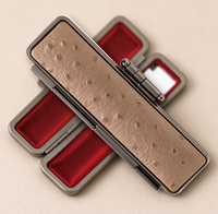 Boîte de rangement portable en velours pour tampon nominatif en cuir d'autruche gaufré de qualité supérieure, avec charnière métallique, pour emballage professionnel