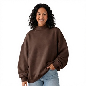 <b>Women's</b> Fashionable Mockneck <b>Sweatshirt</b> <b>Lightweight</b> Cotton Fleece Drop Shoulder Casual Autumn Winter Front Wholesale Apparel - Product Image 1