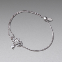Bracciale a catena regolabile in argento sterling 925 con loto, perline rotonde e ciondolo a nodo, catena a maglia box, da donna, decorazione da polso SCB308