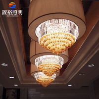 Lustre LED en cristal sur mesure à installation facile, base en fer, éclairage de plafond de luxe AC pour hall d'hôtel et centre d'affaires