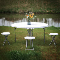 Tables pliantes rondes incurvées en plastique HDPE blanc pour événements, fêtes, jardin, banquet, mariage, pique-nique, camping, portables en plein air