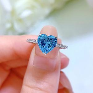 Anelli di Promessa di Lusso in Argento Sterling 925 con Pietra di Acquamarina e Zirconia Cubica - Product Image 5