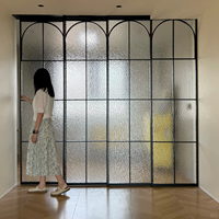Puerta Corredera de Aluminio con Aspecto de Hierro Clásico, con Patrón de Rejilla, Vidrio Templado, Sistema de Cierre Suave, Puerta Francesa, Separador de Habitaciones