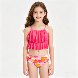 <span class=keywords><strong>Maillot</strong></span> <span class=keywords><strong>de</strong></span> <span class=keywords><strong>bain</strong></span> taille haute froissé pour filles <span class=keywords><strong>de</strong></span> 8 à <span class=keywords><strong>12</strong></span> <span class=keywords><strong>ans</strong></span>, imprimé, pour l'été et la plage, ensemble bikini pour adolescentes - Product Image 1