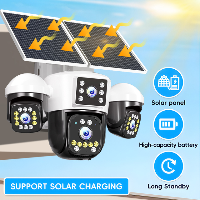 NyteElf 12MP UHD Outdoor Wireless Security Camera 360° Panoramic Auto Detection Four-lens Four-screen 4G SIM Solar CCTV Camera