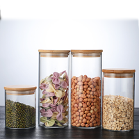Bocal de rangement en verre borosilicate transparent épais avec couvercle en bambou pour aliments secs, épices, ustensiles de cuisine et fêtes – Vente en gros