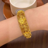 Bracelet doré pour femme, chaîne délicate ajourée en filigrane avec motifs floraux sculptés, bijoux de mode orientale luxueux