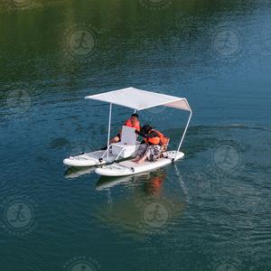 Bateau à pagaies électrique gonflable de luxe pour 2 à 4 personnes, <span class=keywords><strong>catamaran</strong></span> en PVC avec auvent, bateau de pêche portable et planche de SUP pour l'extérieur - Product Image 2