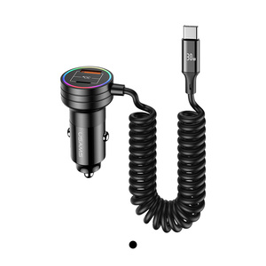 شاحن مع كابل للهاتف من نوع C مع إضاءة LED ملونة، كابل USB سريع الشحن، شاحن سيارة USB سريع الشحن - Product Image 1
