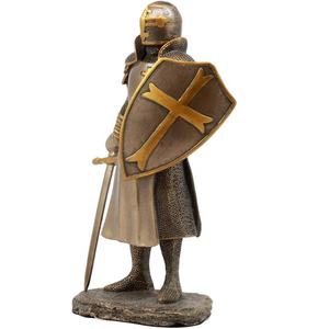 Bronzato Cavaliere Crociato Statuetta In Resina, Medievale Reale Vestito di Polyresin Armatura Cavaliere - Product Image 2