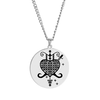 HLSS120-139 Collier Pendentif en Acier Inoxydable Couleur Argent avec Symboles Veve Vaudou, Sigil, Charme, Amulette et Talisman Vodou Lwa Loa