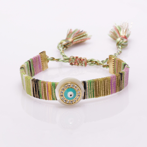 Pulsera Boho <span class=keywords><strong>de</strong></span> <span class=keywords><strong>Ojo</strong></span> Turco Hecha a Mano, <span class=keywords><strong>de</strong></span> Cuerda Trenzada Colorida, Ajustable, con Dije Chapado en Oro <span class=keywords><strong>de</strong></span> 18K, Joyería <span class=keywords><strong>de</strong></span> Protección y Buena Suerte, Regalo - Product Image 1