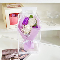 Boîte cadeau de bouquet de fleurs de savon simulées BH avec lumières LED, respectueuses de l'environnement, de haute qualité, pour Noël et la Saint-Valentin - Roses BH