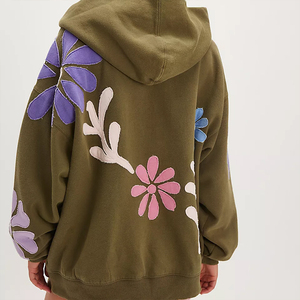 Custom High-Quality Terry Cotton All Seasons Anti-Pilling Oversized <b>Applique</b> Embroidery <b>Flowers</b> Hoodie - Product Image 2