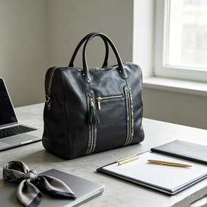 Women <b>Large</b> Capacity Top Handle Handbag Print Trim Tassel Zipper Detachable Strap Office <b>Work</b> Shoulder <b>Bag</b> - Product Image 3