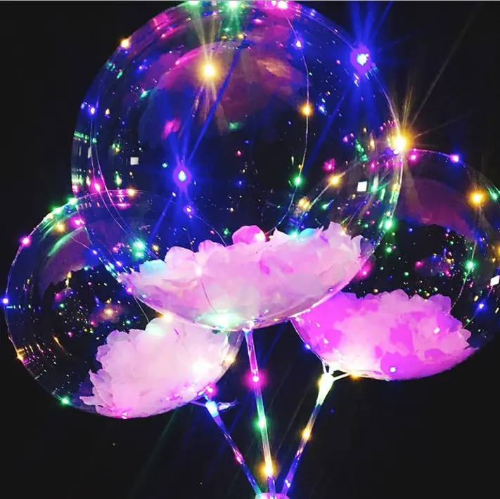 Popular novo estilo personalizado brilha o escuro decoração 18 polegadas led luzes bobo balão transparente com luz