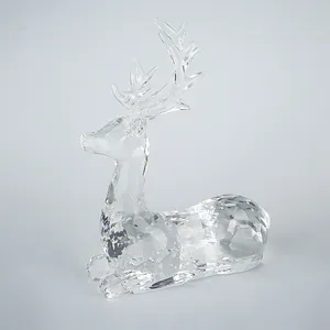 Haute qualité verre Transparent wapiti et fleur cristal ornements en gros personnalisé pour noël et mariage décor artisanat cadeau