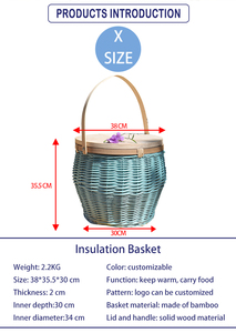 Cesta de <span class=keywords><strong>mimbre</strong></span> aislada OEM de color de tamaño personalizado cesta de picnic redonda tejida con tapa de madera plegable, <span class=keywords><strong>playa</strong></span> de ratán - Product Image 5