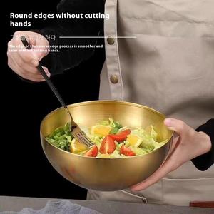 وعاء سلطة من طبقة واحدة من الفولاذ المقاوم للصدأ للبيبيمباب الكوري، وعاء أرز ذهبي كبير للرامن لخبز البيض والمعكرونة الباردة، معدني - Product Image 4