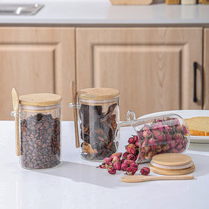 Pot en verre de 450 ml, accessoires de cuisine, réservoir de stockage hermétique en borosilicate, contenants en verre biodégradables pour aliments avec couvercle en bambou et cuillère - Product Image 6