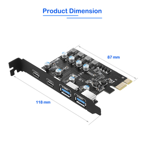 PCIe X1 to 2 Port USB 3.0 Type-A + 2 Port Type-C Expansion Card, SuperSpeed for Desktop PC Compatible with PCIe X1/x4/x8/x16 - Product Image 3