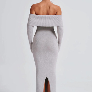 Maßgefertigtes Großhandels-Kleid im Sexy Hot-Girl-Stil mit Langen Ärmeln, Schulterfreiem Design, Rückenschlitz und Elegantem Strick-Slim-Fit für Damen - Product Image 2