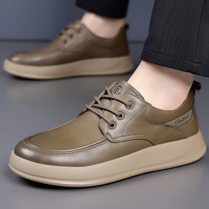Chaussures bateau en cuir pour hommes, bout rond, à lacets, semelle extérieure en caoutchouc antidérapante, doublure en cuir véritable, pour l'automne, style décontracté - Product Image 3