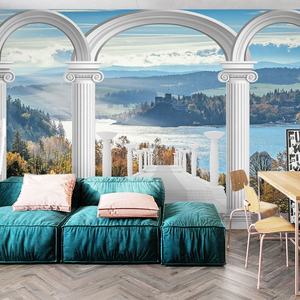 Papel pintado <span class=keywords><strong>de</strong></span> extensión visual 3D <span class=keywords><strong>ventanas</strong></span> mar playa paisaje murales - Product Image 2