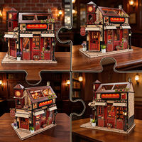 Kit de maison de poupée miniature en bois DIY, Tour de l'Horloge, Magasin d'antiquités, Puzzle 3D, Insert de bibliothèque Book Nook avec lumière tactile LED, Cadeaux