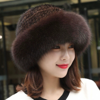 Damen New Thick Warm Fox Nerz Pelz Stricken Eimer Hut Modische Winter Baskenmütze für lässige Tages-und Outdoor-Szenen zum Angeln