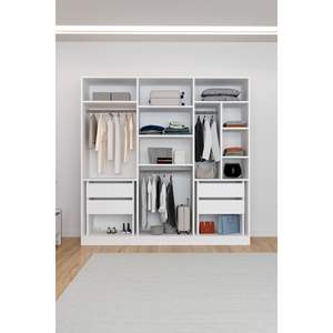 Armoire de chambre moderne blanche à 6 portes KALE avec miroir, 4 tiroirs et 13 étagères, rangement pliable en tissu MDF - Product Image 2