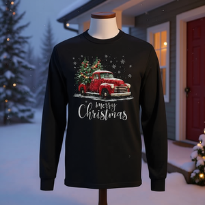 Vintage Red Truck <b>Xmas</b> Tree Merry Christmas Mens Long Sleeve <b>T</b>-<b>Shirt</b> - Product Image 3