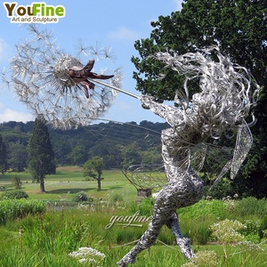 Sculpture de fée en fil métallique en acier inoxydable abstrait moderne grandeur nature - Product Image 6