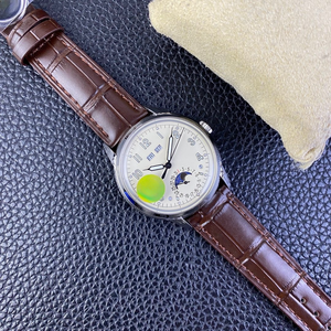 Montre-bracelet en <span class=keywords><strong>cuir</strong></span> pour homme, cadran <span class=keywords><strong>crème</strong></span> vintage 40 mm, aiguilles seringue, lumineuse, automatique, mécanique, affichage phase de lune, jour et mois - Product Image 6