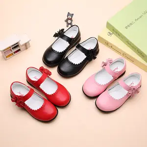 2024 Baby School Shoes Students Kids Girls Soft Soled Princess Leather Shoes With Flower Buckle Strap