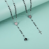 Collier chapelet en acier inoxydable de haute qualité perles de cristal noir jésus croix usine fournitures catholiques en gros Bracelet perlé