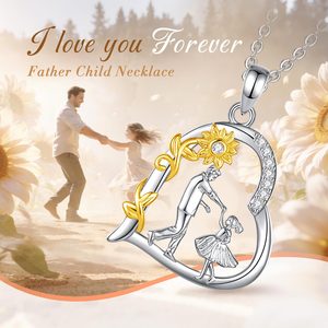 Merryshine Regalo del Día del Padre Collar de Cobre con Colgante de Corazón de Girasol y Circonita Cúbica para Papá e Hija, Joyería de Papá y Mamá - Product Image 2