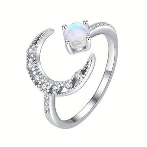 Bague en Pierre de Lune T0524 pour Femme, Sertie de Pierres Naturelles Rondes, Bague de Fiançailles Tendance - Product Image 5