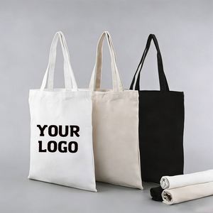 Custom Logo Printed Size Reusable Cotton Women Men Travel Shopper Tote Storage Shopping Bag Fabric Canvas Cloth Beach Handbags - Product Image 1
