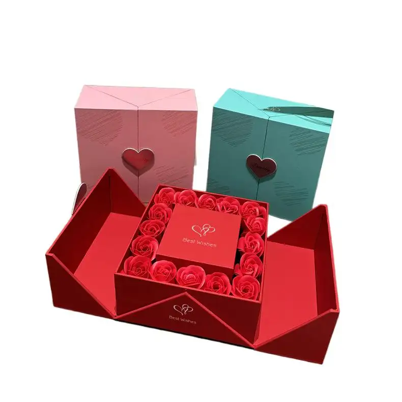 Caja de Rosa eterna de doble puerta Caja de regalo de joyería 520 Joyero de San Valentín