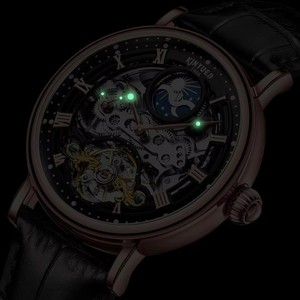 Drop Shipping KINYUED Men's Mechanical <b>Watch</b> <b>Skeleton</b> Dial Moon Phase Genuine Leather Band Waterproof 3BAR Luminous Display - Product Image 5