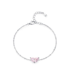 Pulsera de Cadena de Plata de Ley S925 con Zirconia Rosa en Forma de Media Luna para Mujer, Joyería Romántica y Elegante, Regalo Personalizable, Versión en Cobre - Product Image 1