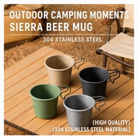 Mug à bière Sierra en acier inoxydable 304, 350 ml, léger, avec sac de transport isolé, poignée pliable, tasse de camping, randonnée en plein air, pique-nique