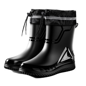 Rain Boots Men Mid Calf Waterproof Slip On Flat Heel Solid Color Outdoor Shoes For Fishing Delivery Riders - Product Image 5