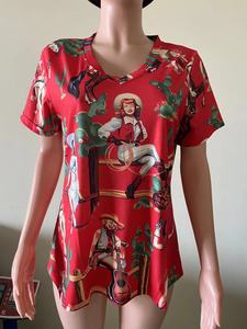 <span class=keywords><strong>T</strong></span>-<span class=keywords><strong>shirt</strong></span> décontracté pour <span class=keywords><strong>femme</strong></span> style western vintage avec motif cactus, <span class=keywords><strong>col</strong></span> en <span class=keywords><strong>V</strong></span>, manches courtes, pour le quotidien - Product Image 4