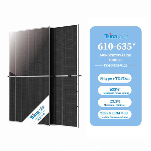 Trina Vertex N Bifacial Solar Panels for Topcon 210mm 132 Cell 620W 630W N Type Double Glass Solar Panel in Stock