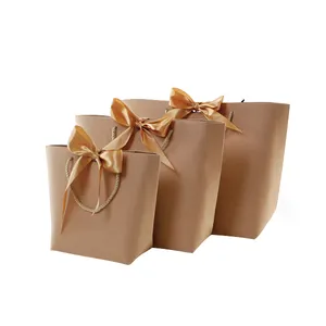 260gsm kraft paper gift packaging bag with ribbon and handles, for Walmart packaging bag